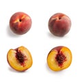 Nectarines in Group of Four Ã¢â¬â Bunch of Arranged, Smooth, Cut Open, Halved Peach Variety